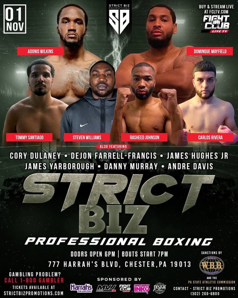 Poster for Strict Biz Promotions Boxing Event: Harrah’s Philly Nov 1, 2025
