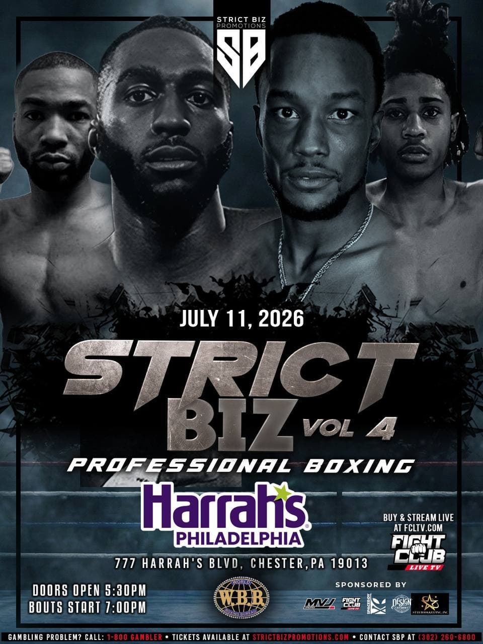 Harrah's Philadelphia Casino Boxing | July 11th 2026 — official event poster