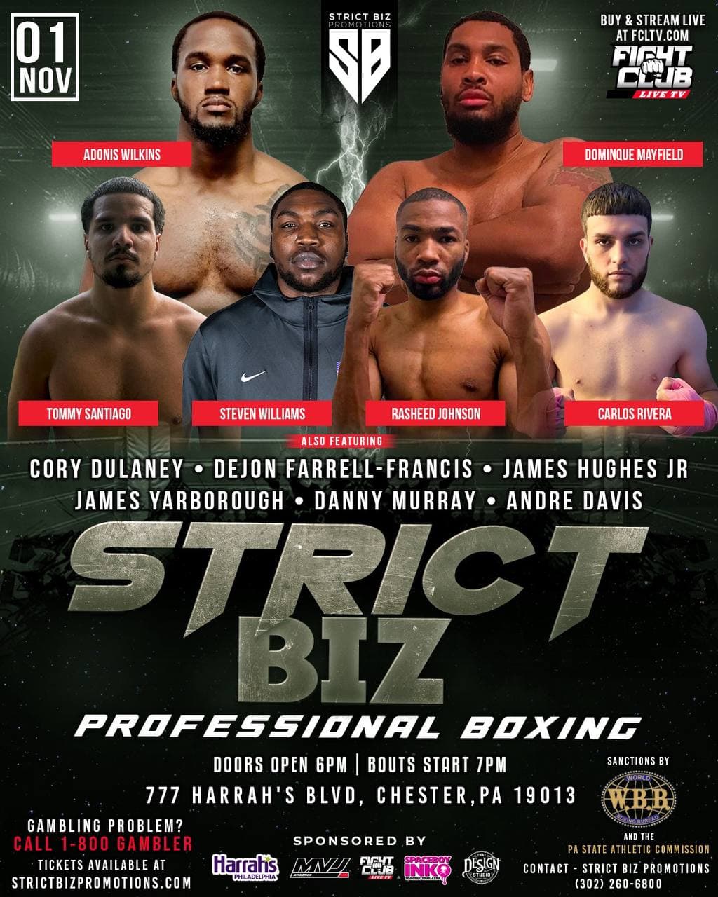 Official fight event poster for Strict Biz Promotions Boxing Event: Harrahβs Philly Nov 1, 2025