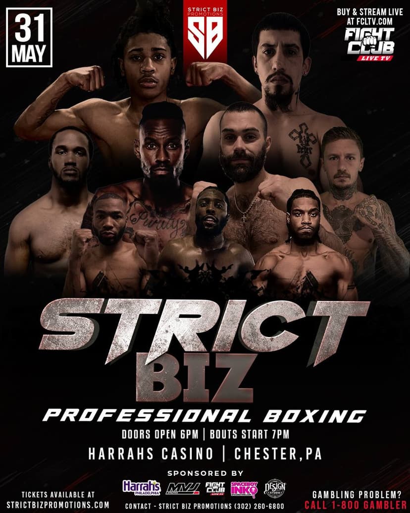 Poster for Strict Biz Boxing | May 31, 2025 | Harrahs Casino Chester, PA