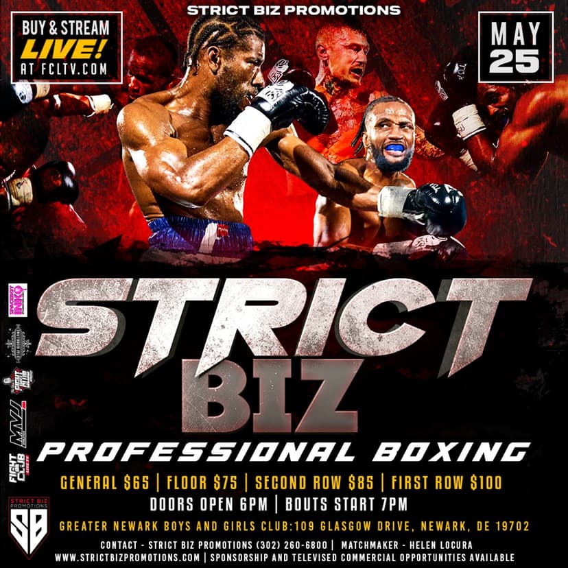 Poster for Strict Biz Boxing | May 25th, 2024 | Boys & Girls Club of Newark, DE