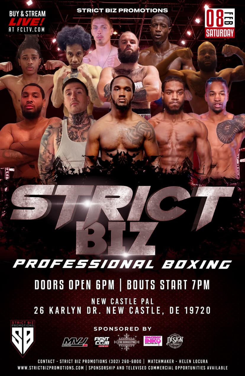 Poster for Strict Biz Boxing | Feb 8, 2025 | New Castle PAL Center